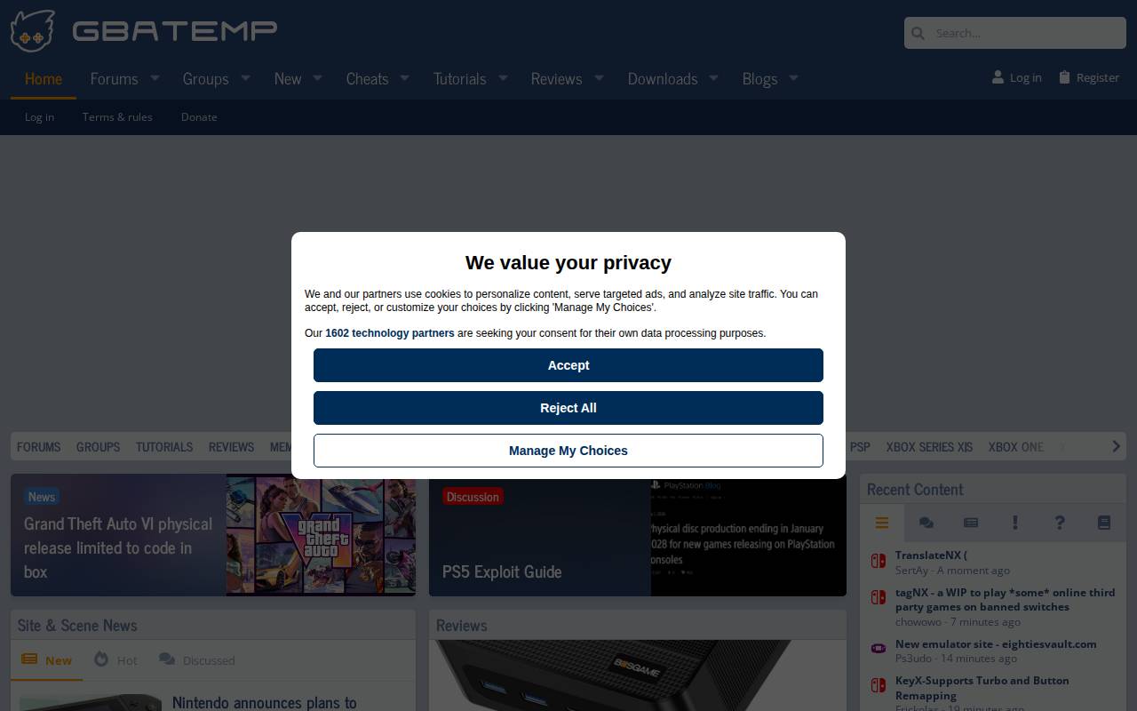 Screenshot of gbatemp.net