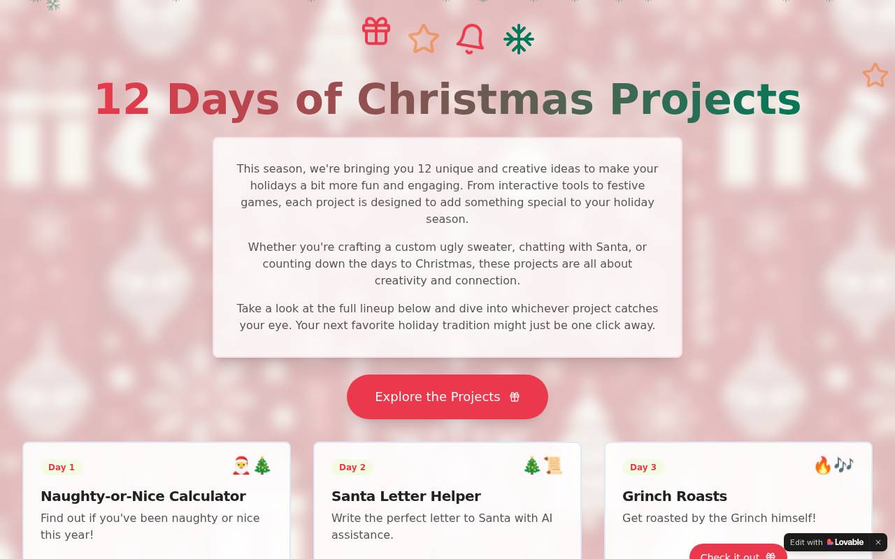 Screenshot of 12-days-of-projects.lovable.app