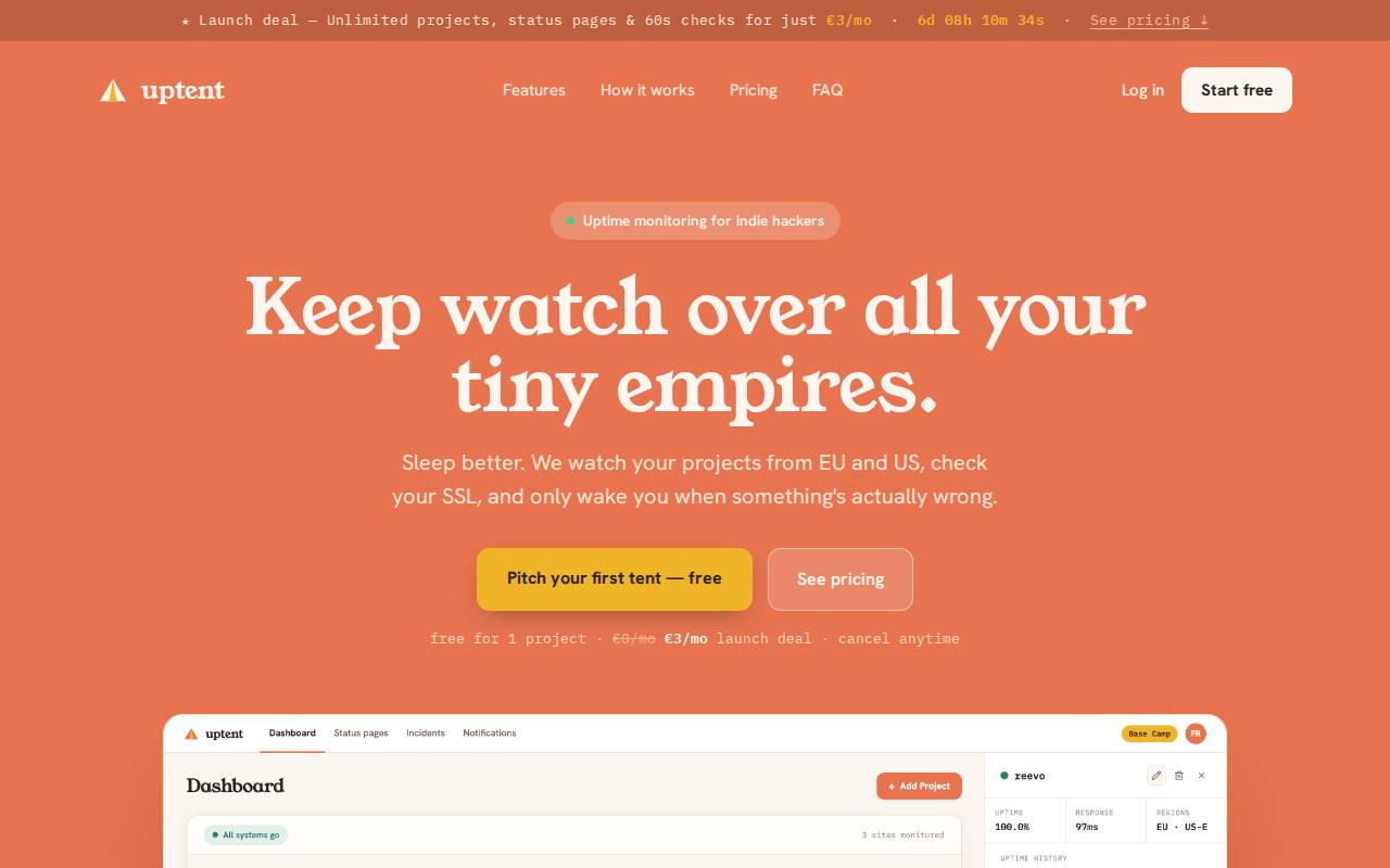 Screenshot of uptent.io