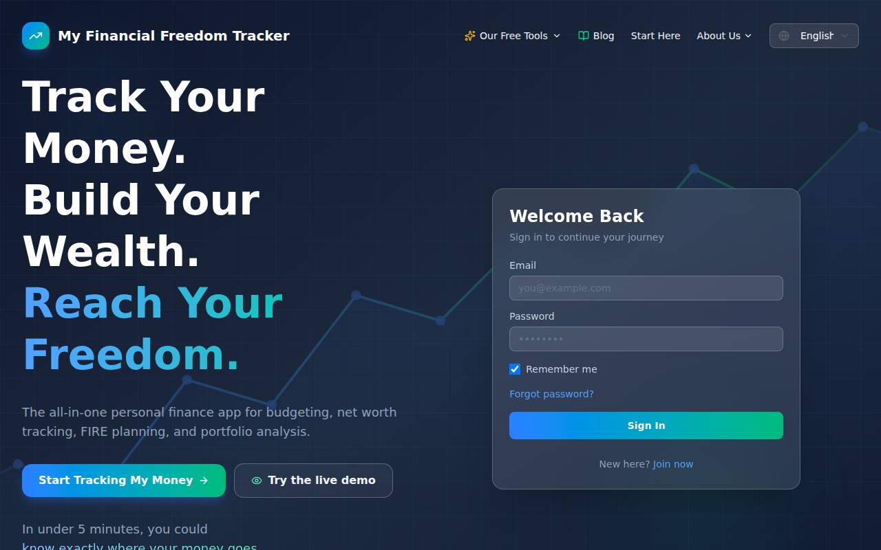 Screenshot of myfinancialfreedomtracker.com