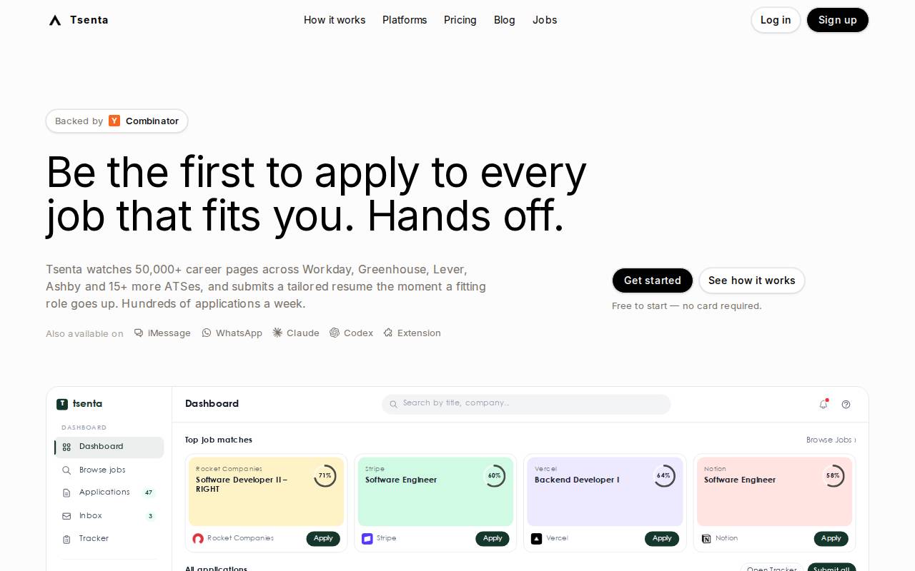 Screenshot of tsenta.com