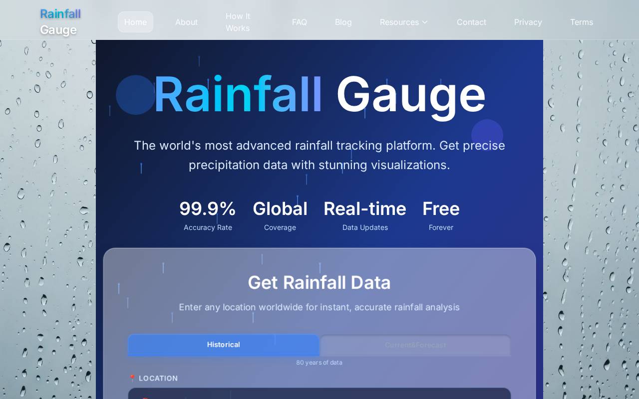 Screenshot of rainfallapp.com