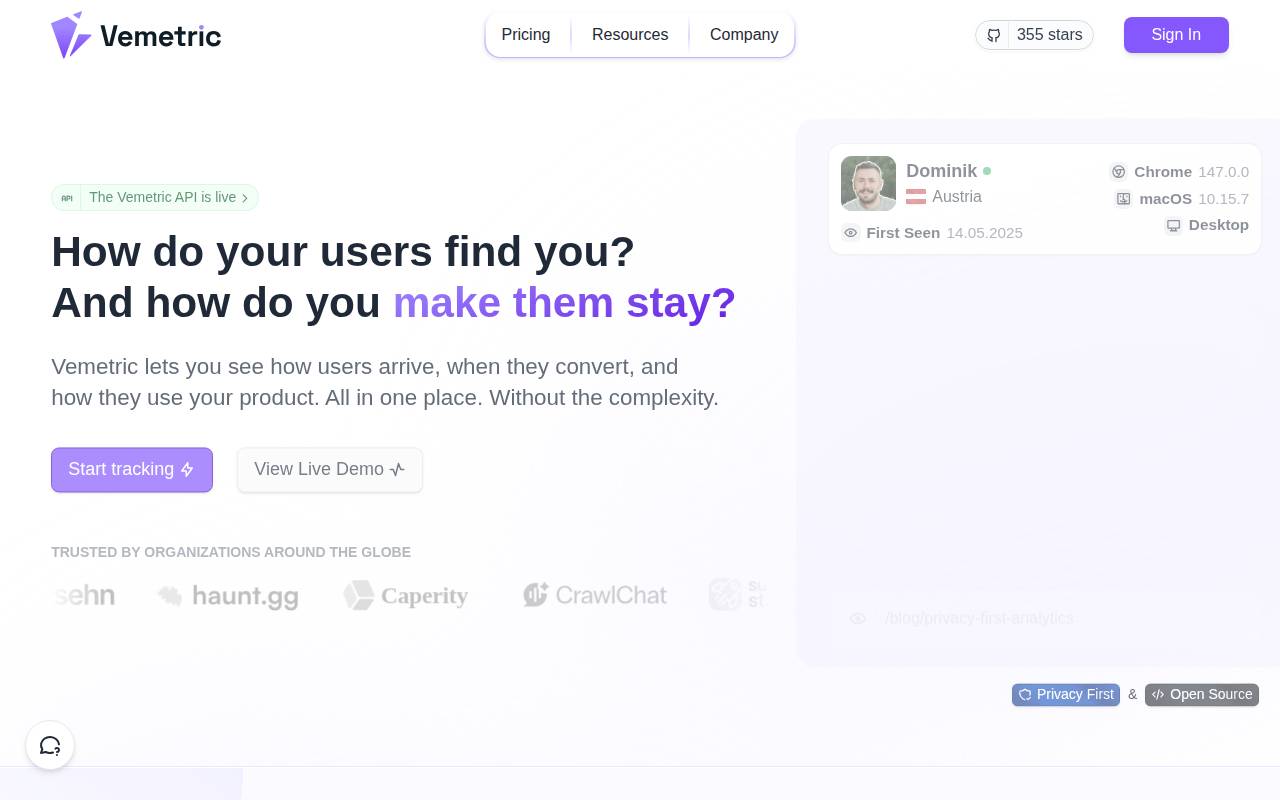 Screenshot of vemetric.com