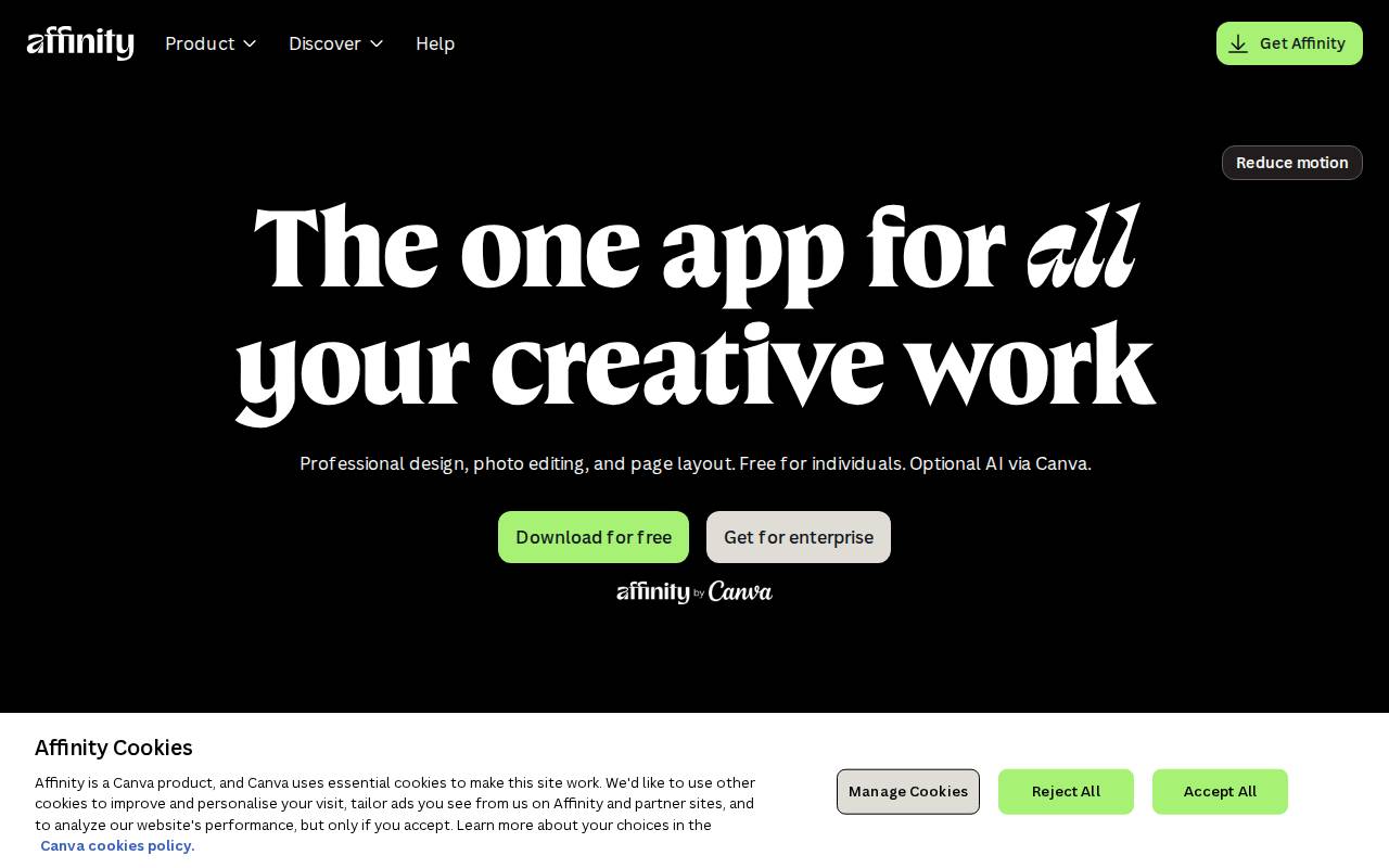 Screenshot of affinity.studio