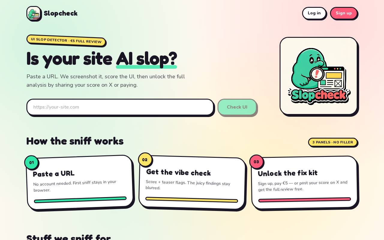 Screenshot of slopcheck.dev
