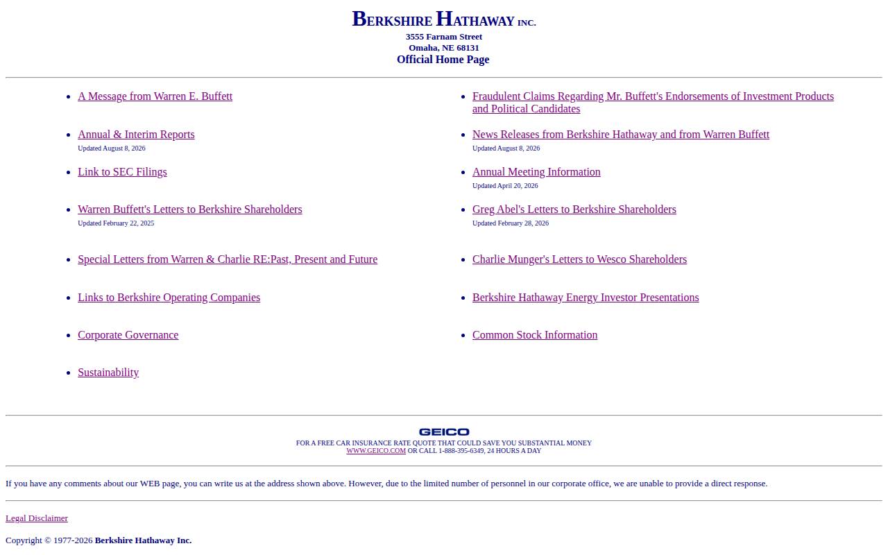 Screenshot of berkshirehathaway.com