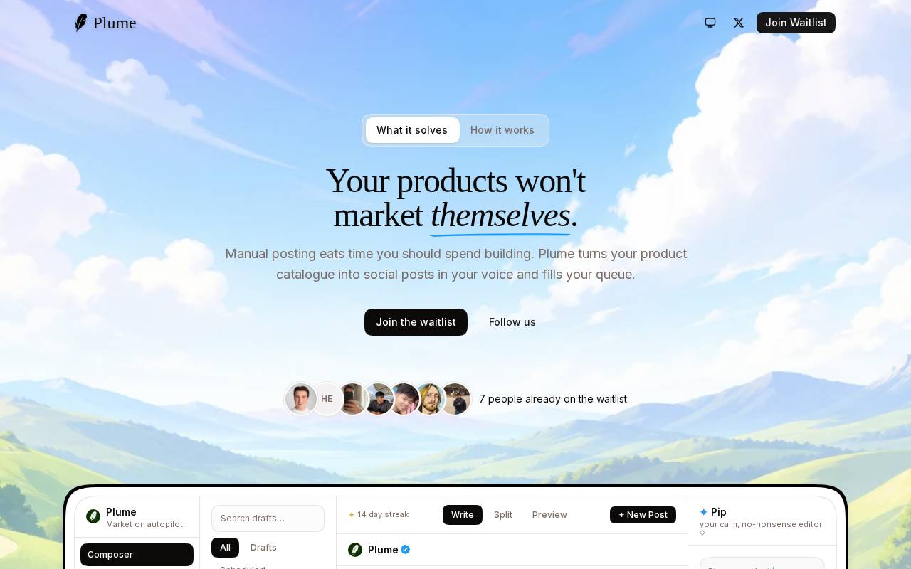 Screenshot of meetplume.app