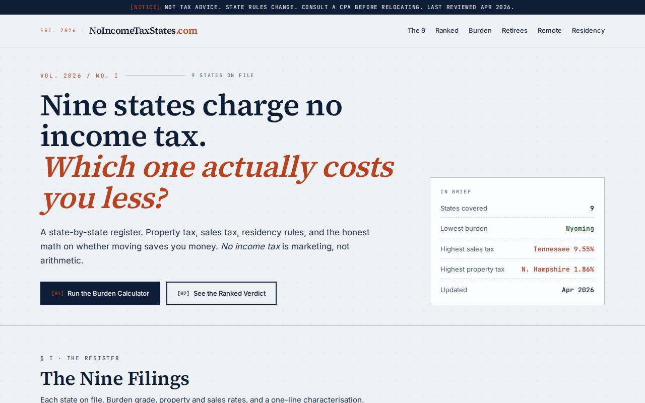 Screenshot of noincometaxstates.com