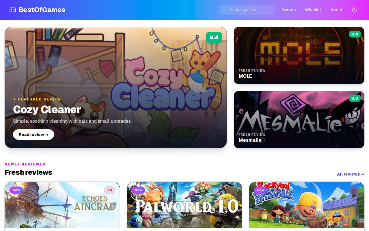 Screenshot of bestof.games