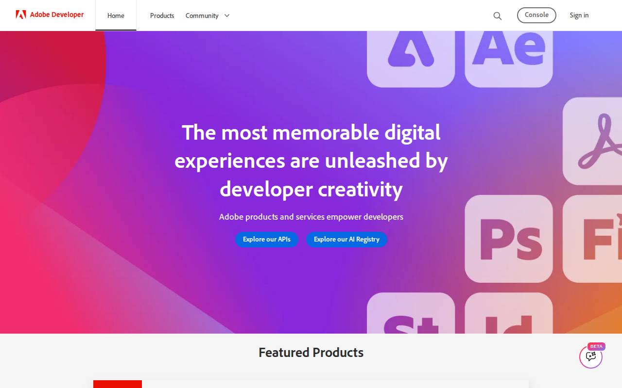 Screenshot of adobe.io