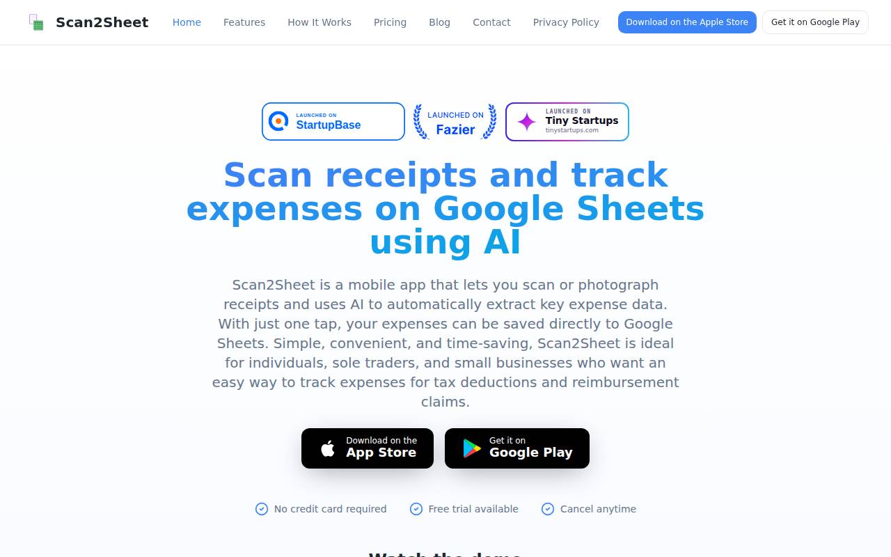 Screenshot of scan2sheet.com