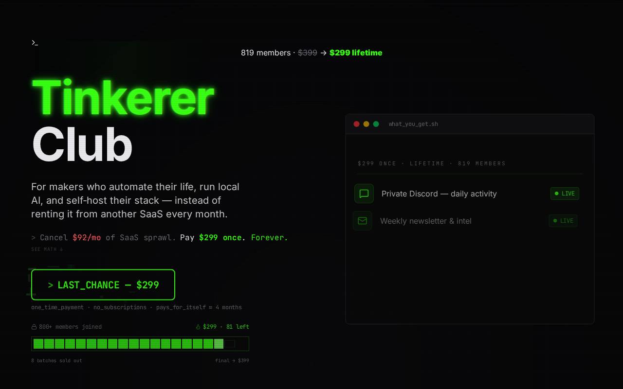 Screenshot of tinkerer.club