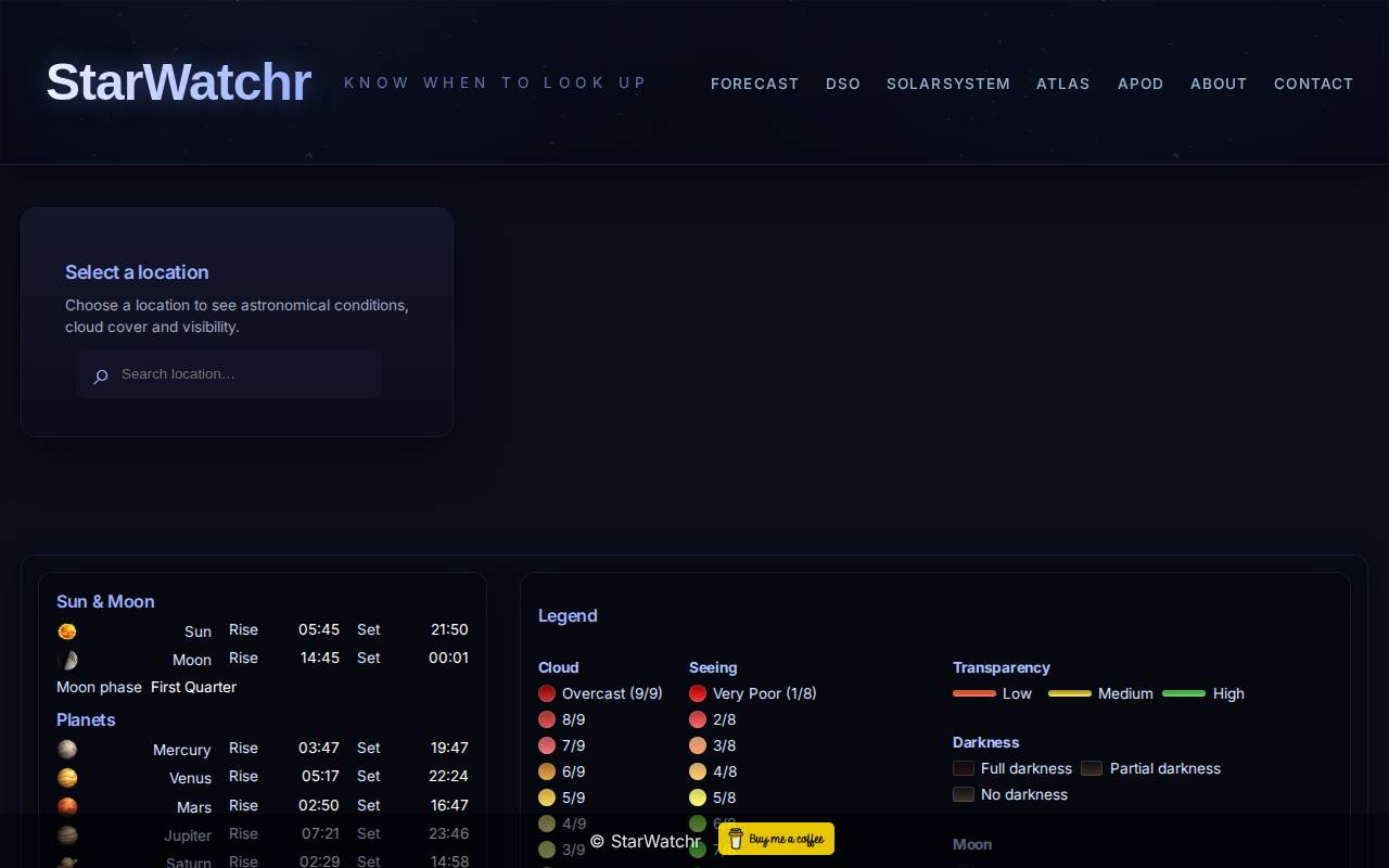 Screenshot of starwatchr.com