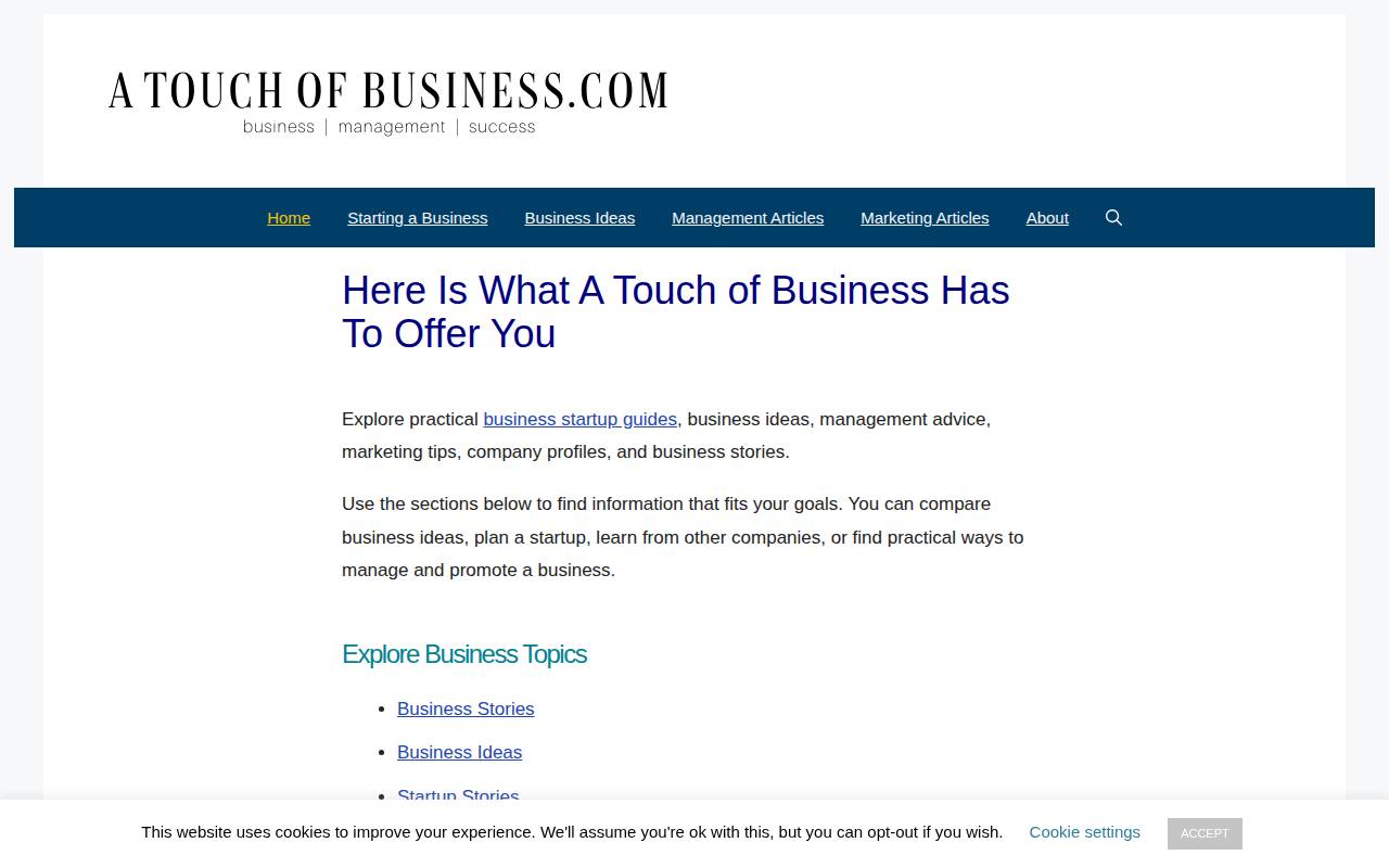 Screenshot of atouchofbusiness.com