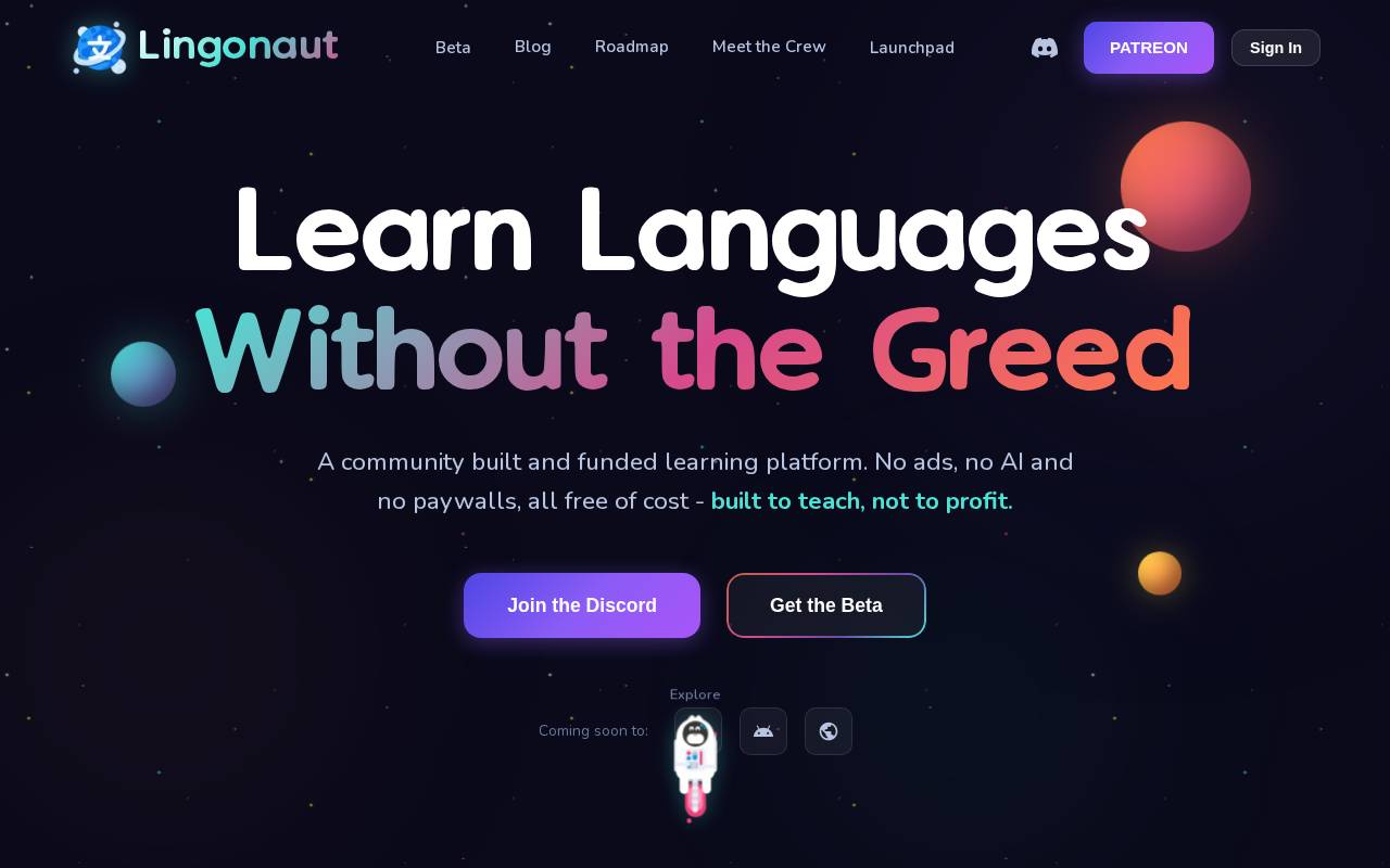 Screenshot of lingonaut.app