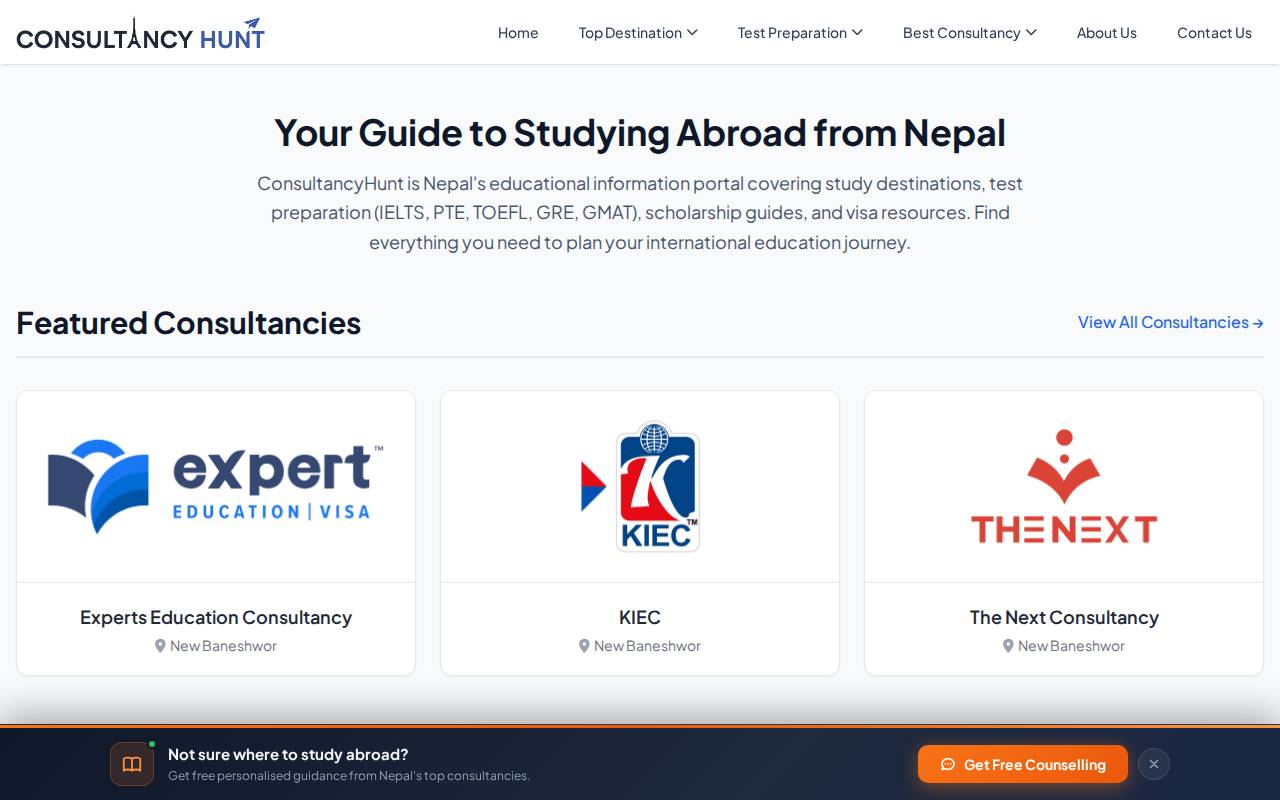 Screenshot of consultancyhunt.com