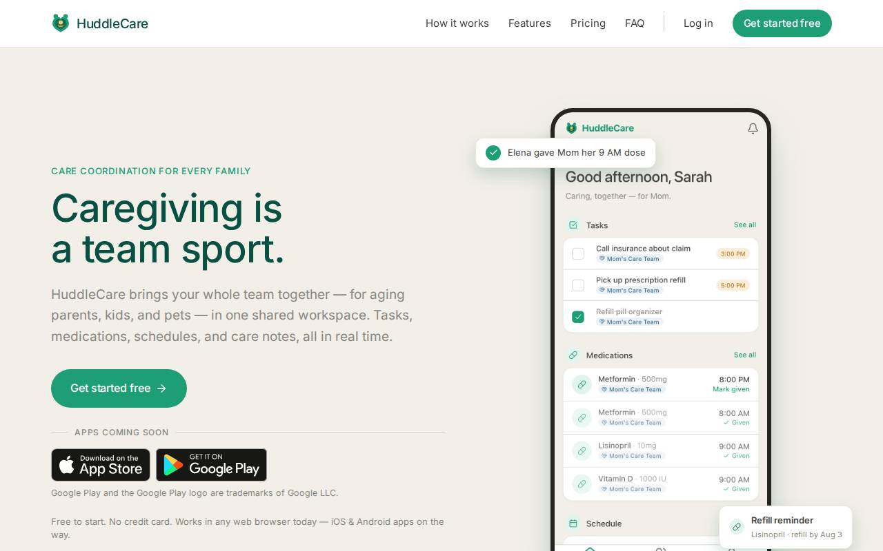 Screenshot of huddlecare-staging.web.app