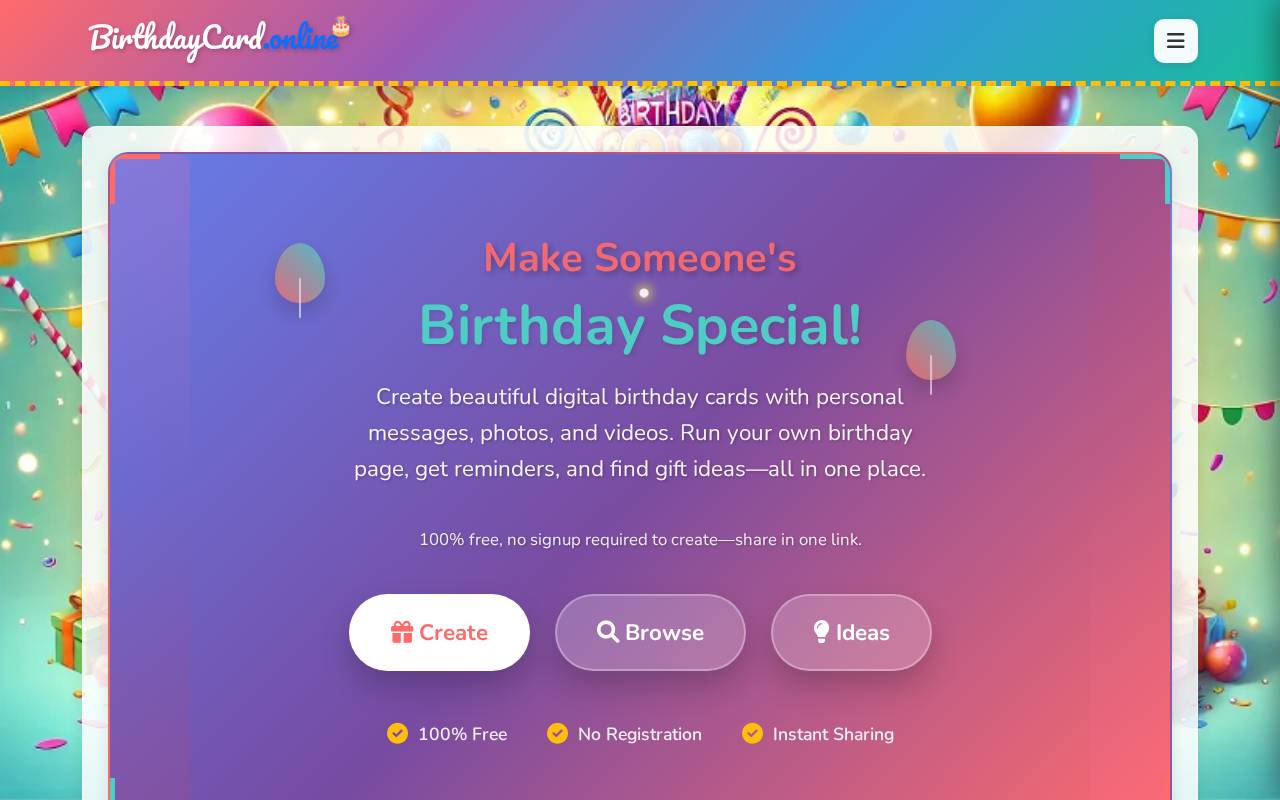 Screenshot of birthdaycard.online