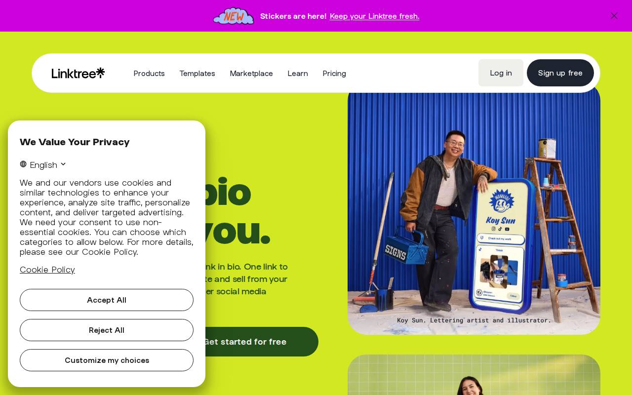 Screenshot of linktr.ee
