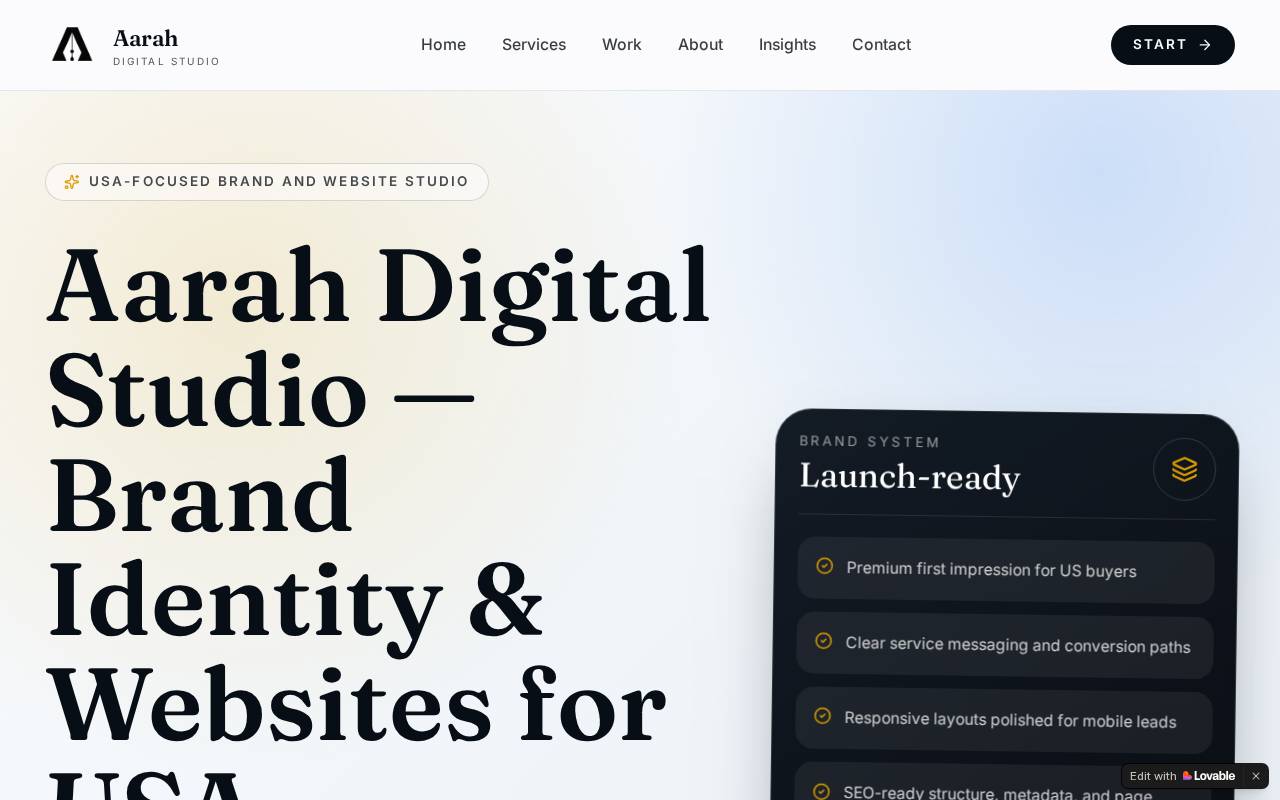 Screenshot of aarahdigitalstudio.lovable.app