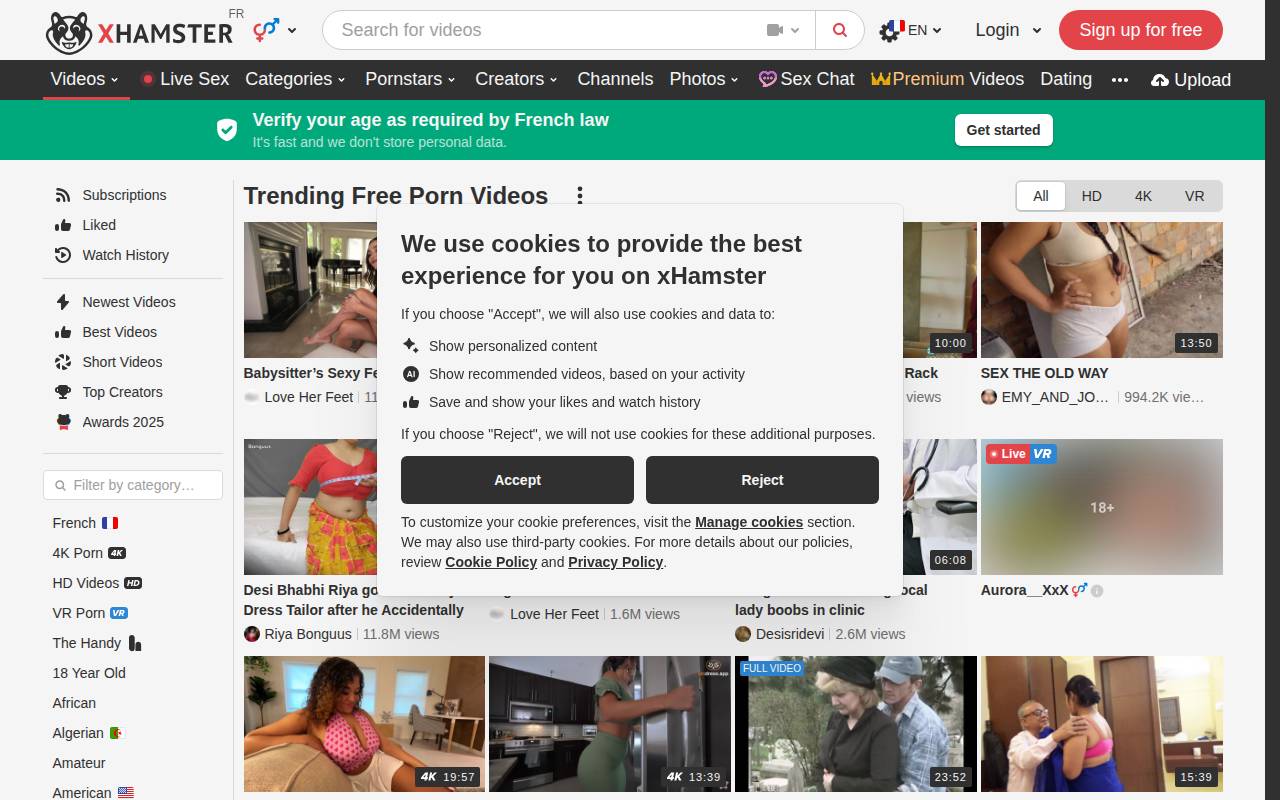 Screenshot of www.xhamster.com
