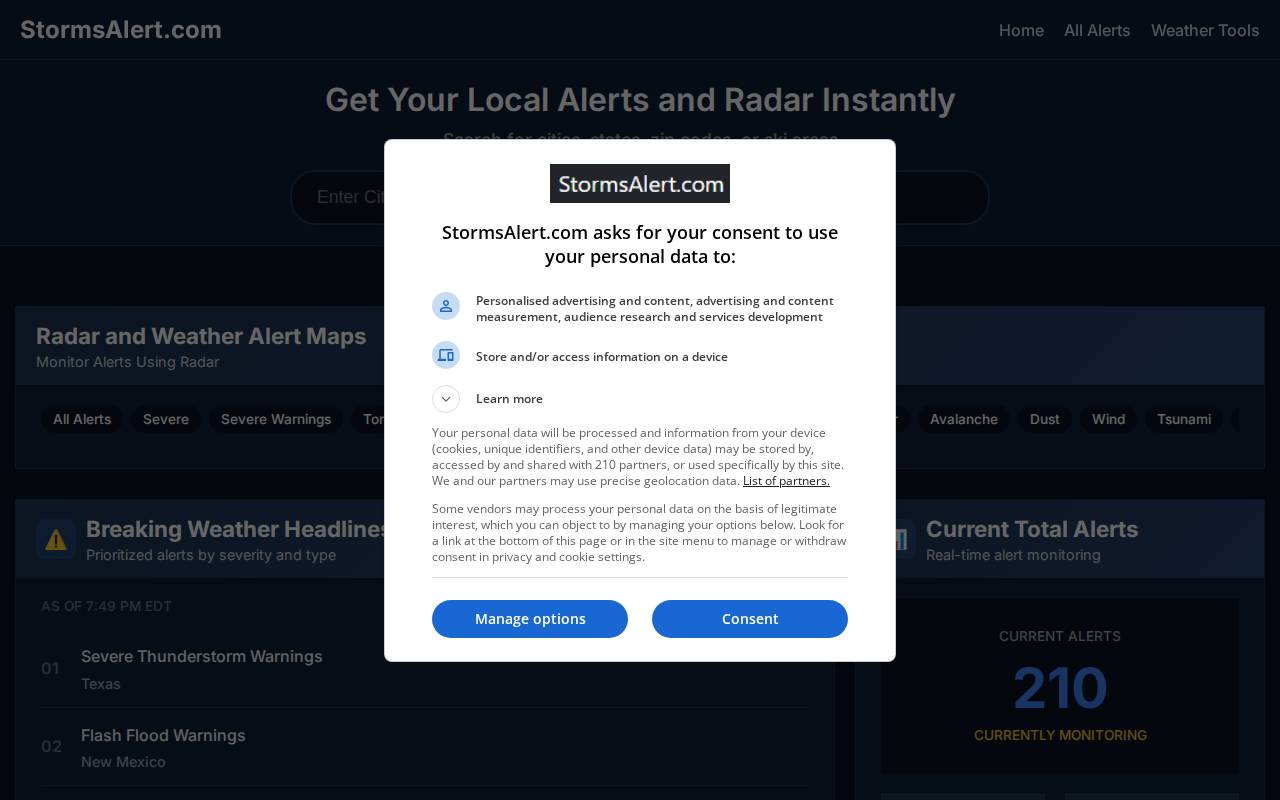Screenshot of stormsalert.com
