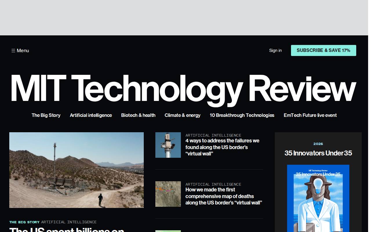 Screenshot of technologyreview.com