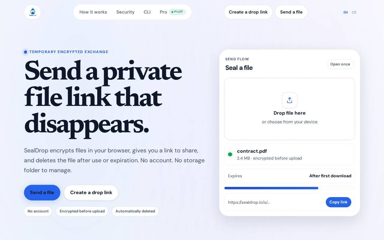 Screenshot of sealdrop.io