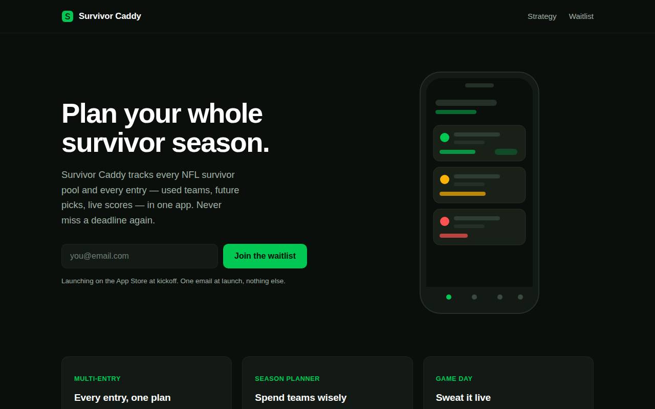 Screenshot of survivorcaddy.com