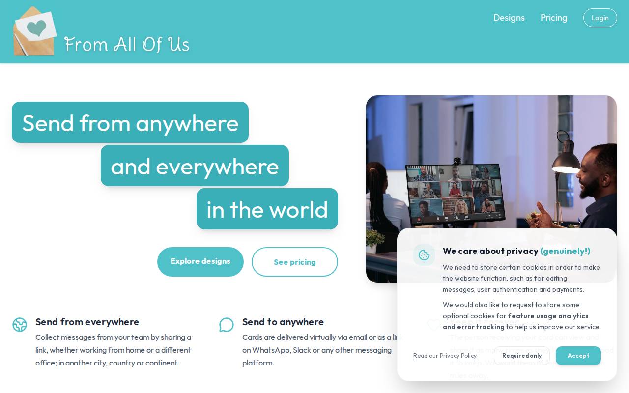Screenshot of fromallofus.cards