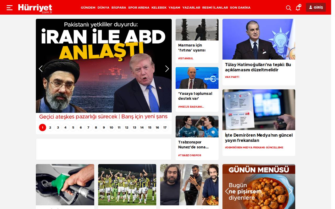 Screenshot of hurriyet.com.tr