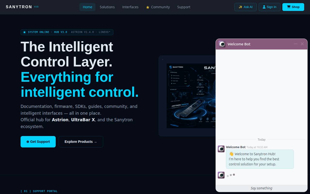 Screenshot of hub.sanytron.com
