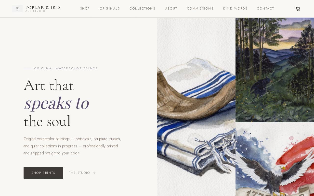 Screenshot of poplarandirisart.com