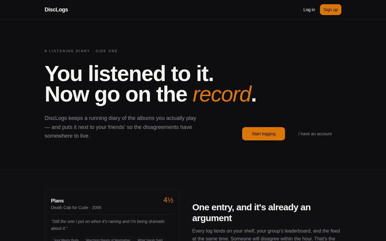 Screenshot of disclogs.app