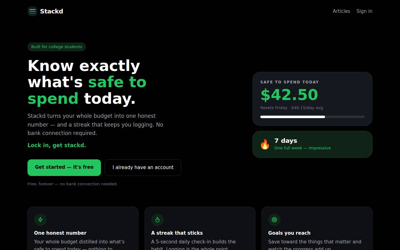 Screenshot of getstackd.net
