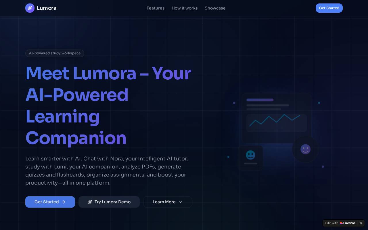 Screenshot of lumora-beta.lovable.app