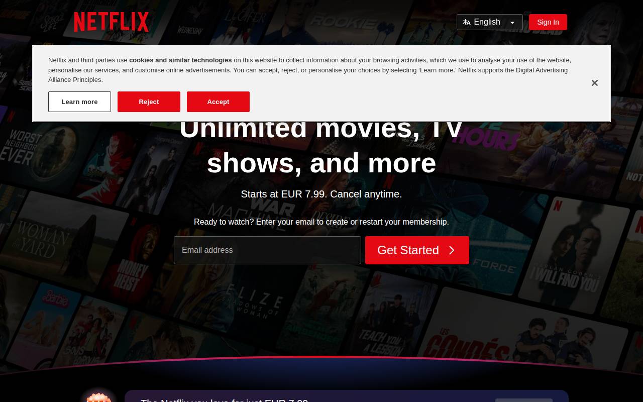 Screenshot of netflix.com