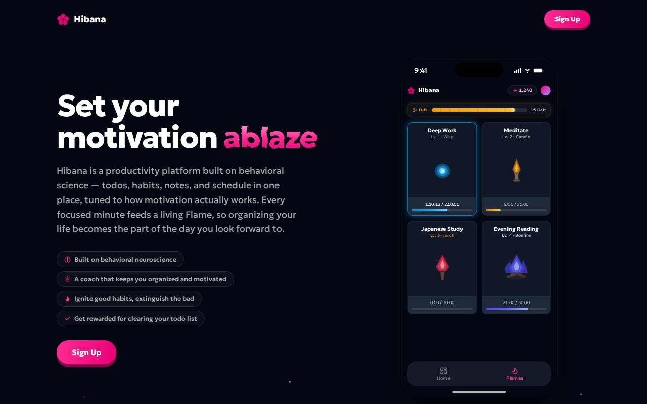 Screenshot of hibana-landing.vercel.app