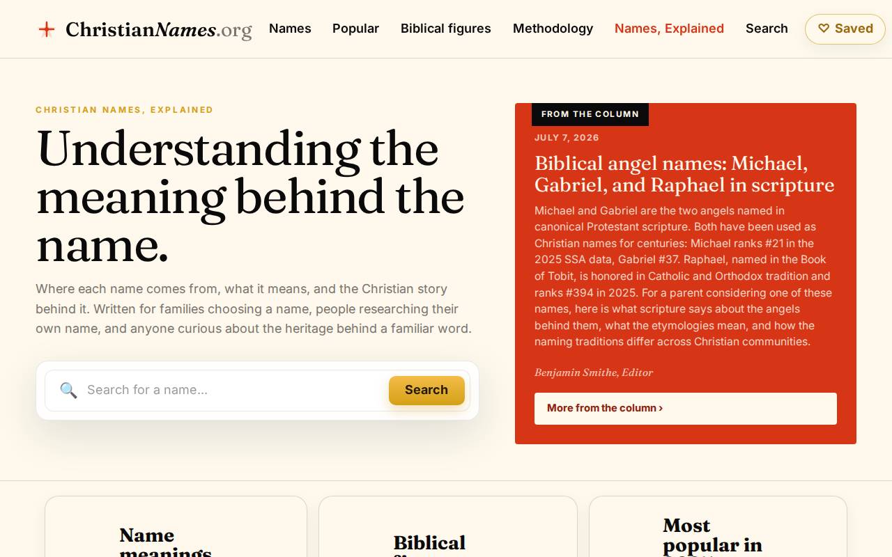 Screenshot of christiannames.org