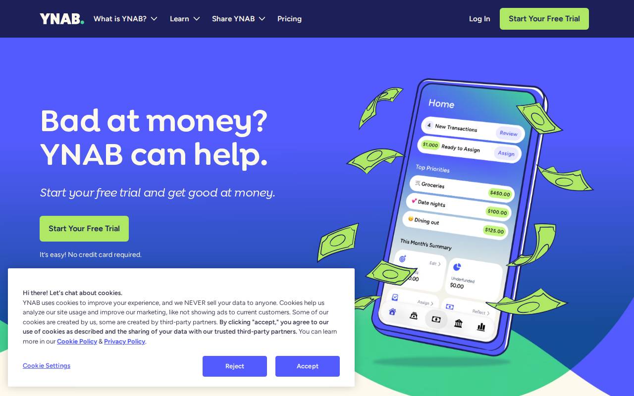 Screenshot of ynab.com