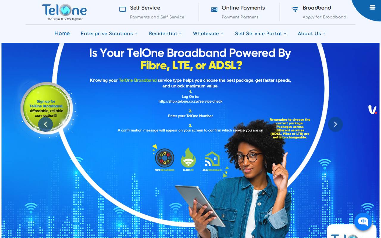 Screenshot of telone.co.zw
