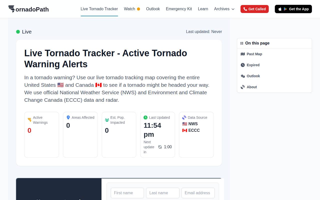Screenshot of tornadopath.com