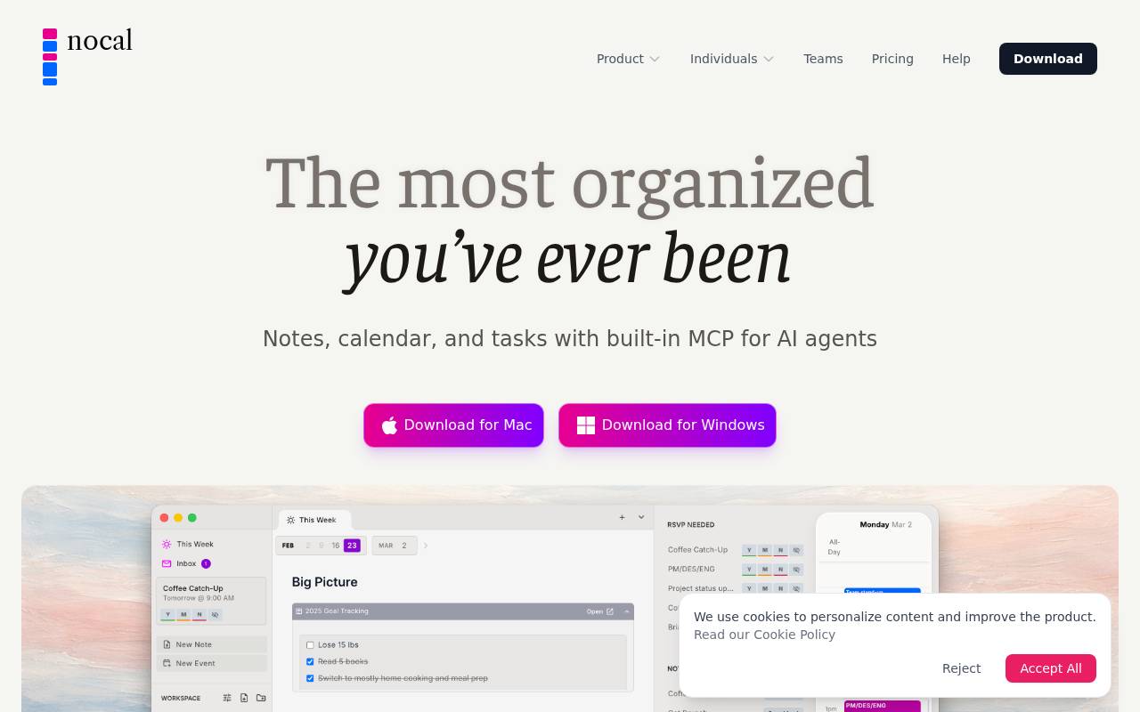Screenshot of nocal.app