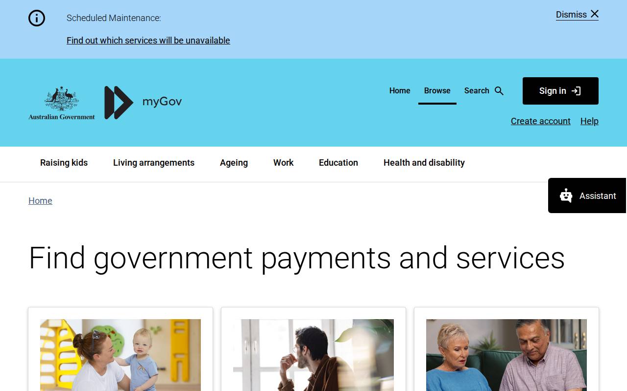 Screenshot of australia.gov.au
