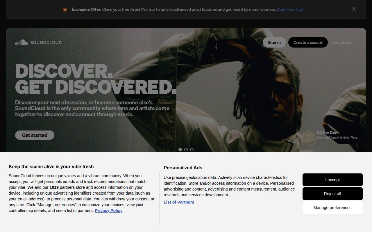 Screenshot of soundcloud.com