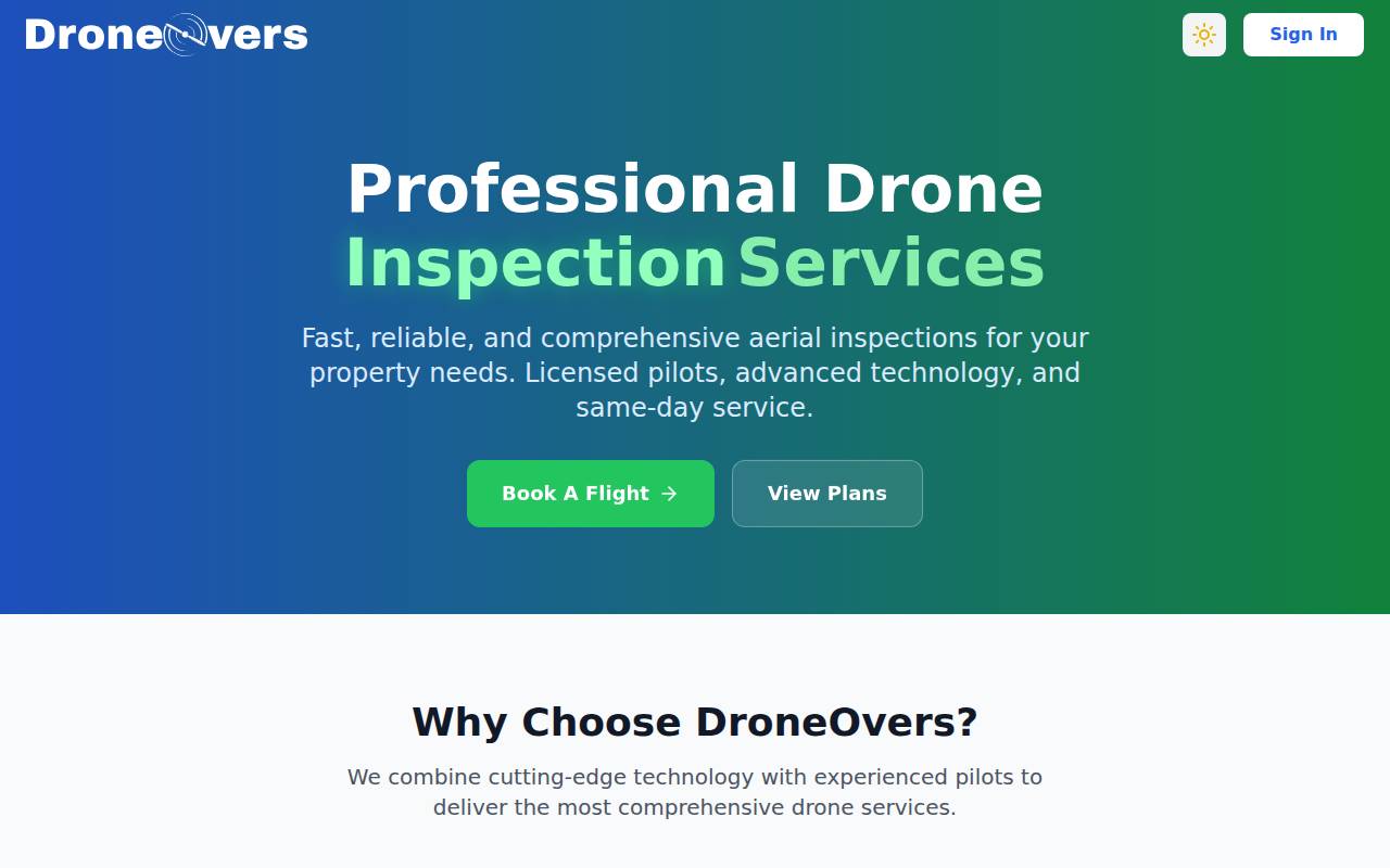 Screenshot of droneovers.com