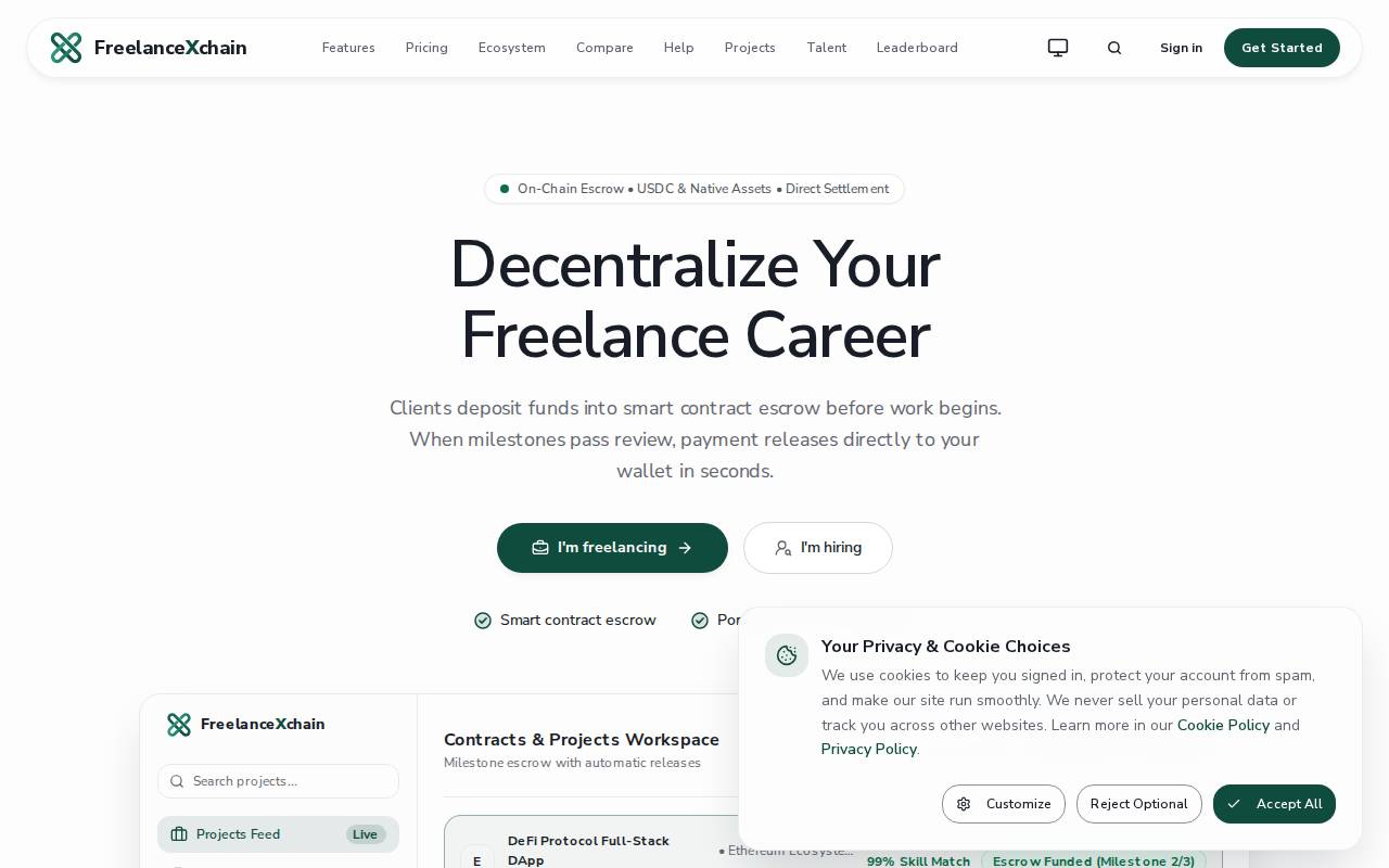 Screenshot of freelancexchain.works