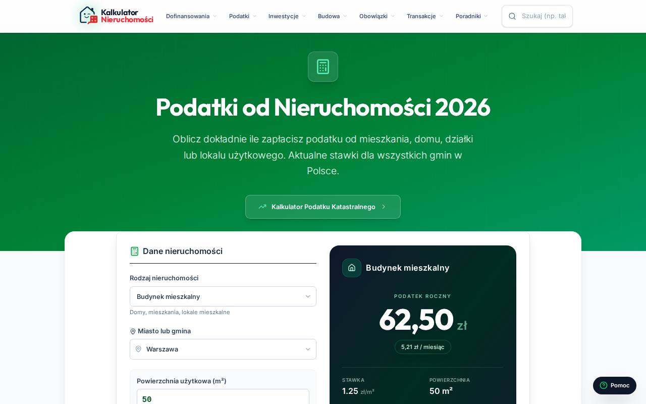 Screenshot of kalkulatorkatastralny.pl